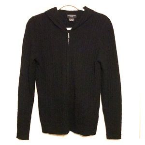 Black cashmere cable knit zip up sweater size M